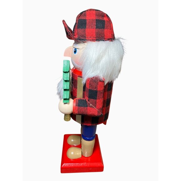 Lumberjack Nutcracker Wood Figurine Plaid Shirt 9 Inches Tall - Picture 5 of 9